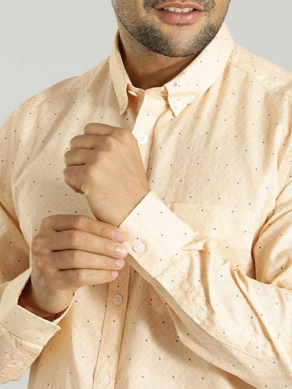 Indian Terrain Men's Slim Fit Full Sleeve Printed Peach Shirt